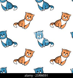 Nahtloses Muster mit niedlichen gestreiften Kätzchen Stock Vektor