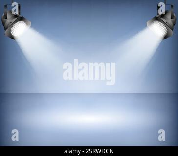 Bühne Spotlight Studio zeigen helle Clublampe Glow glänzende leere Szene Hintergrund Kunst abstrakte Innenleuchten Tapete beleuchtete Projektion f Stock Vektor