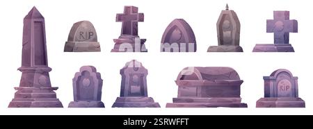 Grabstein. Grabstein, Kreuz und Schädel auf Grab. Friedhof Stein Textur, keltische Textur Grabstein Granit, Mausoleum, Denkmäler für Beerdigung. Vektor h Stock Vektor