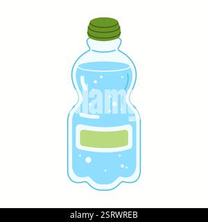 Abbildung einer Standard-Trinkflasche aus Kunststoff mit grünem Verschluss für tragbare Trinkwasserversorgung und täglichen Trinkkomfort. Stock Vektor