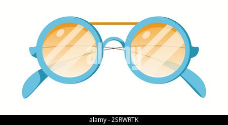 Klassische runde Sonnenbrille mit hellblauem Rahmen, goldenem Steg und stilvollen Gläsern mit Verlaufsverlauf. Ein schickes und zeitloses Accessoire für jeden Tag. Stock Vektor