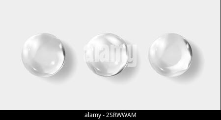 Transparente Hyaluronsäureblasen. Klare Kollagentropfen. Kosmetisches Serum Stock Vektor