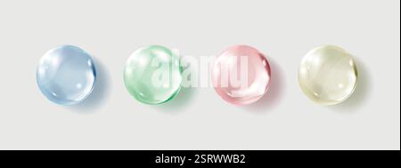 Transparente Hyaluronsäureblasen. Klare Kollagentropfen. Kosmetisches Serum Stock Vektor