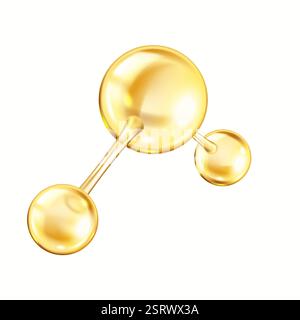 Glänzende goldene Kollagenmolekülstruktur realistische Vektorillustration. Das Modell besteht aus Kugeln, die Bindungen 3D-Objekt auf weiß reflektieren Stock Vektor