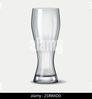 Realistische 3D-Illustration eines hohen geschwungenen transparenten Glases, perfekt zum Servieren von Bier, Cocktails, Saft und erfrischenden Getränken in Bars und Restaurants Stock Vektor