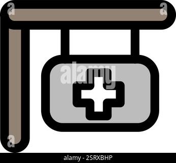 Erste Hilfe und Krankenhaus Lage - saubere und moderne Apotheke und Medizin Icon Stock Vektor