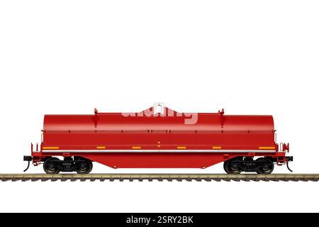 Ein rot überdachter Eisenbahnwagen aus Stahlspule. Stockfoto