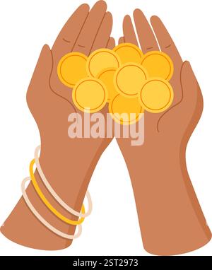 Weibliche Hand, Die Münzen Hält Stock Vektor