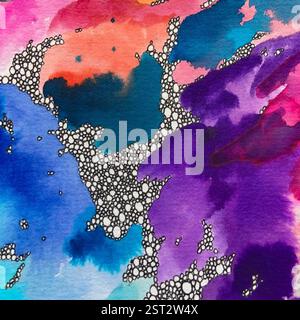 Helles psychedelisches Aquarell Original-Kunstwerk (Serie mit 4 Stück) Stockfoto
