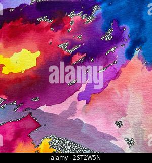 Helles psychedelisches Aquarell Original-Kunstwerk (Serie mit 4 Stück) Stockfoto