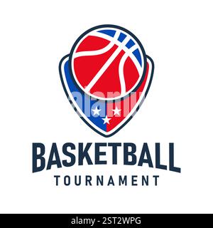American Sports Basketballclub-Logo, Emblem, Design mit Ball. Vektor-Illustration für Sportabzeichen Stock Vektor