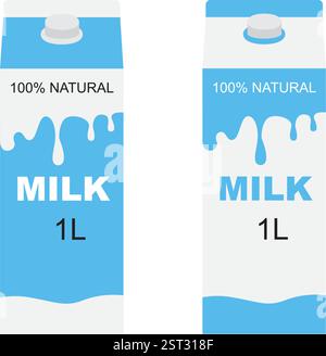 Milchpackung auf weißem Hintergrund isoliert. Vektordarstellung der Faltschachtel. Pappkartondesign für Milchgetränke. Stock Vektor