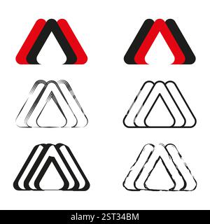 Abstraktes Dreiecksymbol. Geometrische Vektorform. Auffälliges mehrschichtiges Symbol. Schwarzes und rotes Design. Stock Vektor