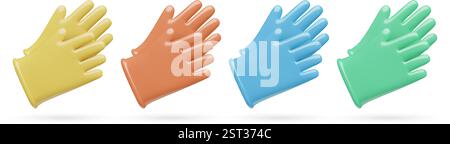 Schutzhandschuhe 3D-Symbole blau, gelb, rot und grün dreidimensionale Vektorillustration Stock Vektor