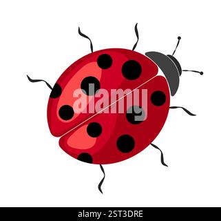 Niedliche und farbenfrohe Marienkäfer-Illustration mit detaillierten schwarzen Flecken und Antennen-Design Stock Vektor