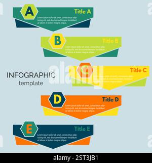 Fünf-Schritte-Infografik-Designelemente. Schritt-für-Schritt-Infografik-Designvorlage. Vektorabbildung Stock Vektor