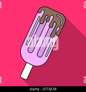Vektor-Illustration von Eis auf einem Holzstock in flacher Art isoliert auf rosa Hintergrund mit Schatten. Vektorabbildung Stock Vektor