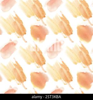 Nahtloses Aquarellmuster mit weichen Beige- und Terrakotta-Pinselstrichen isoliert. Handgemalte, künstlerisch wiederholte Textur für sonniges Geschenkpapier Stockfoto