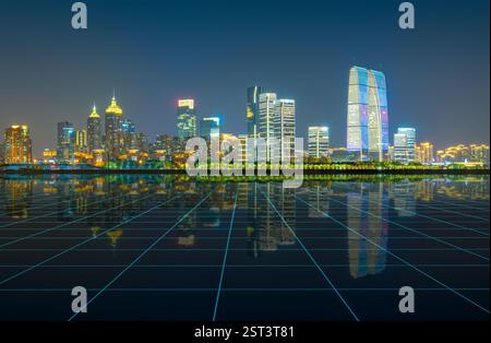 Städtische Nachtszene im Suzhou Industrial Park, Provinz Jiangsu, China Stockfoto