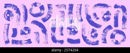 Pinselstriche verzerren und kreieren Tintenlinien. Vektor Hand gezeichnet Welle Runde Farbe Formen Zusammensetzung. Abstrakte Grafik mit gewölbtem Bogen und Spiralen. Folk-Scri Stock Vektor