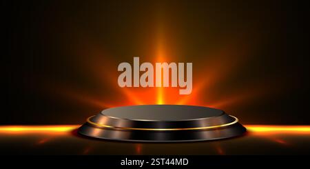 Rundes Podium auf dunklem Hintergrund. Erfolg, Erfolg, Belohnung des Gewinners. Vektorabbildung Stock Vektor