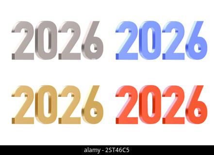Set aus eleganten und modernen 3D-Nummern 2026. Eine Variation verschiedener Farben. Einfache Neufärbung mit Füllmodi. Neujahrsdekoration. Vektor Stock Vektor