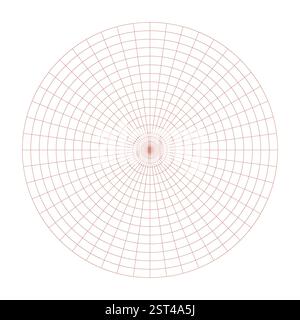 Kreisförmiges Raster mit Polarkoordinaten auf weißem Hintergrund isoliert. 360 Grad Skala. Leeres Polar Graph-Papier. Vektorabbildung. Mathematisches Diagramm Stock Vektor