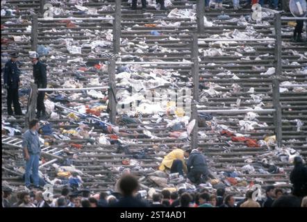 Katastrophe mit 39 Toten anlässlich des Europapokalfinals Juventus Turin - FC Liverpool im Heysel-Stadion in Brüssel am 29.05.1985. Zerstörter Lüfterblock. Nur für journalistische Zwecke! Nur redaktionelle Verwendung! [Automatisierte Übersetzung] Stockfoto