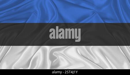 Estnische Flagge mit Stoffstruktur. Realistische Flagge estlands winkt Stockfoto