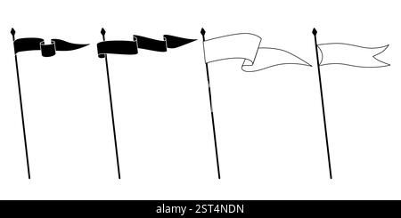 Retro-Wimpel-Flaggen, Banner-Anhänger und winkende leere Schilder auf Fahnenmasten, Vektorsymbol. Sportcamp oder Universität und Varsity Royal Club Wimpelfahnen Stock Vektor