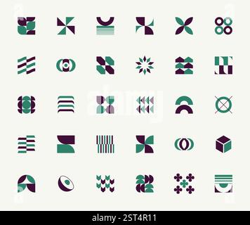 Set aus minimalistischen Grafikelementen des bauhauses. Einfache geometrische Formen, Symbole, Logomarks, Symbole. Abstrakte postmoderne Grafiken. Vektorgrafik EPS10. Stock Vektor