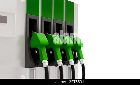 3D-Modell von Kraftstoffdüsen an einer Tankstelle, Benzindüse an einer Tankstelle Stockfoto