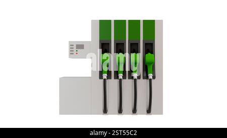 3D-Modell von Kraftstoffdüsen an einer Tankstelle, Benzindüse an einer Tankstelle Stockfoto