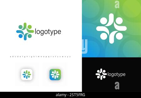 People Cross-Logo, das Einheit, Zusammenarbeit und Partnerschaft symbolisiert. Ideal für Telemedizin, Apotheken-Branding, medizinische Beratung, Netzwerke, Gesundheitswesen Stock Vektor