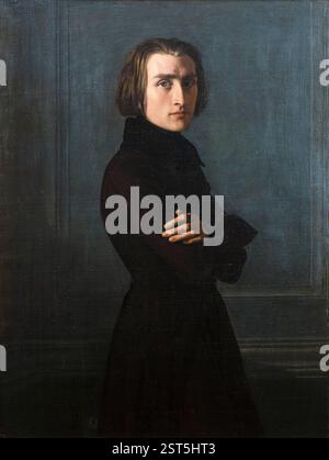 Franz Liszt (1811–1886) Porträtmalerei des ungarischen Komponisten, Virtuosen, Pianisten, Dirigenten und Lehrer in Öl auf Leinwand von Henri Lehmann, 1839 Stockfoto