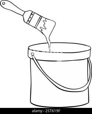 Dose mit Farbfarbe und Pinsel isoliert auf transparentem Hintergrund. Grafische Vektorlinienzusammensetzung Stock Vektor