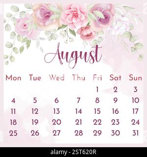 2025 Kalendervorlage. Kalender 2025. Jahreskalender 2025 mit Blumenmuster. blumenkalender. Kalender mit blumenmuster 2025. Kalender. Stock Vektor