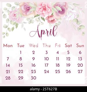 2025 Calendar template. 2025 Calendar. 2025 annual calendar template with floral. floral calendar. floral 2025 calendar. Calendar. Stock Vektor