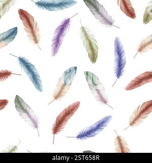 Nahtloses Vektormuster mit Aquarellfedern Stock Vektor