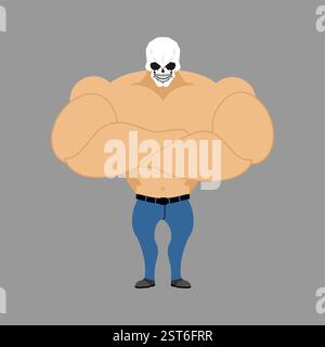 Schädel-Bodybuilder. Starkes Skelett. Schädel und Muskeln. Leistungsstarkes Skelett. Stock Vektor