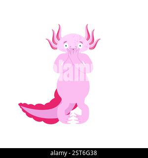 Axolotl funky OMG. Salamander verängstigte Emotionen. Stock Vektor