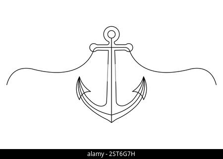 Durchgehende einzeilige Zeichnung des schönen Schiffsankers für die Firmenlogos-Identität mit Umrissvektor-Illustration. Stock Vektor