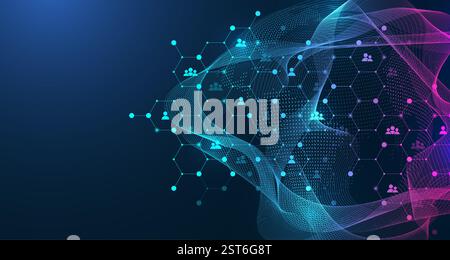 Kommunikationskonzept für soziale Netzwerke. Abstrakter Hintergrund für globale Netzwerkverbindung. Deep Web Vektor. Webbanner für horizontale Kopfzeilen. Internet Stock Vektor