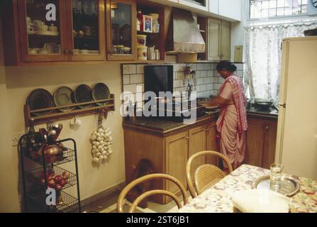 Frau, die Essen in der Küche macht, Mittelklasse-Familie, maharashtra, indien Stockfoto