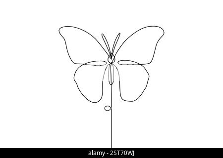 Durchgehende einzeilige Zeichnung von schönen Schmetterlingen für die Firmenlogo-Identität mit Umrissvektor-Illustration Stock Vektor