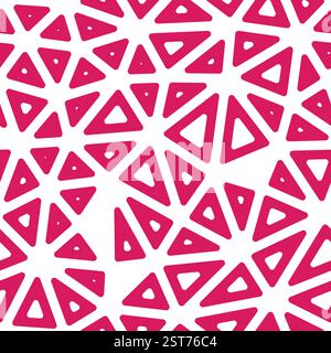 Minimaler geometrischer Hintergrund. Mittlere Dreiecke. Farbstil einfarbig. Abgerundete dreieckige Zellen umrissen. Wiederholbares Muster. Rosafarbener Stanzer. Stock Vektor