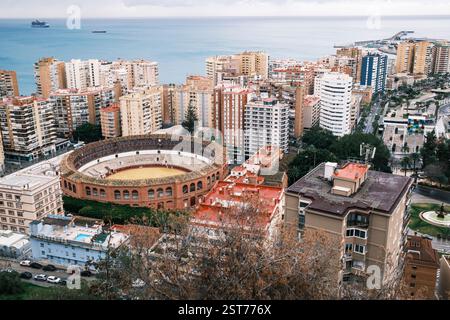 Panoramablick auf Malaga vom Weg zum Schloss Stockfoto
