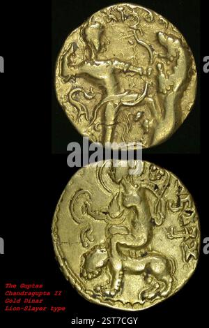 Gupta-Dynastie Münzen chandra 2 Löwe Indien, Asien Stockfoto