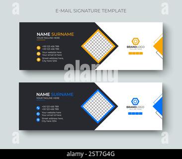 Kreatives und minimalistisches Design für E-Mail-Unterschriften oder E-Mail-Fußzeilen-Layoutvorlagen. Professionelles Business-E-Mail-Signaturdesign in Blau und Gelb. Stock Vektor