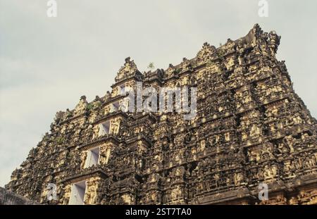 Sri Padmanabhaswamy Tempelturm, Thiruvananthapuram oder Trivandrum, Kerala, Indien, Asien Stockfoto